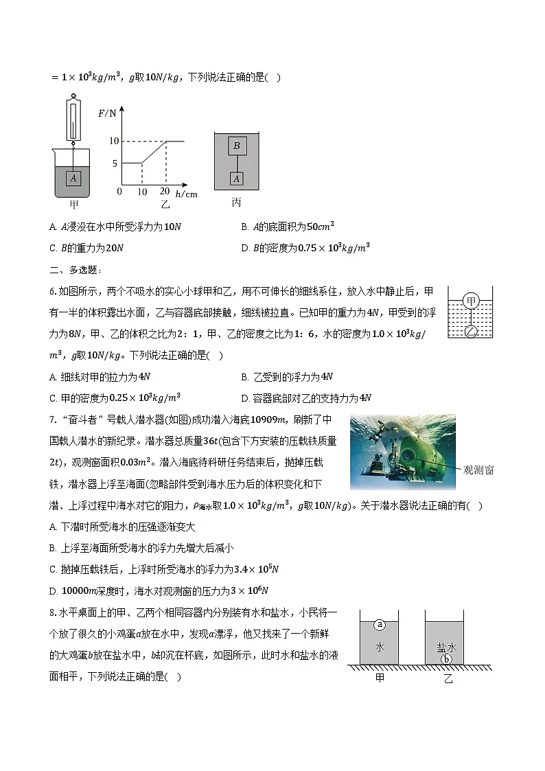 2025年中考物理一轮复习专题10: 浮力 练习 (含答案+解析)第2页