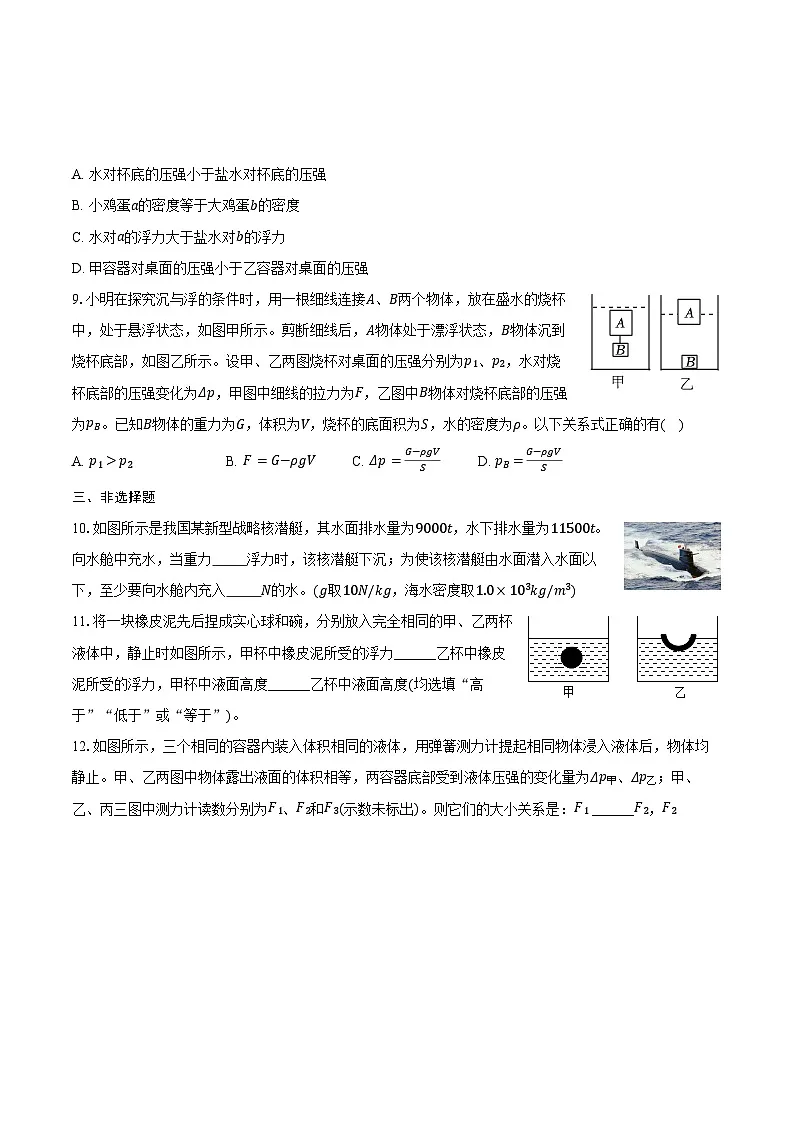 2025年中考物理一轮复习专题10: 浮力 练习 (含答案+解析)第3页