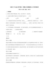 上海市田林第三中学2025~2026学年九年级上册12月月考物理试卷（含解析）