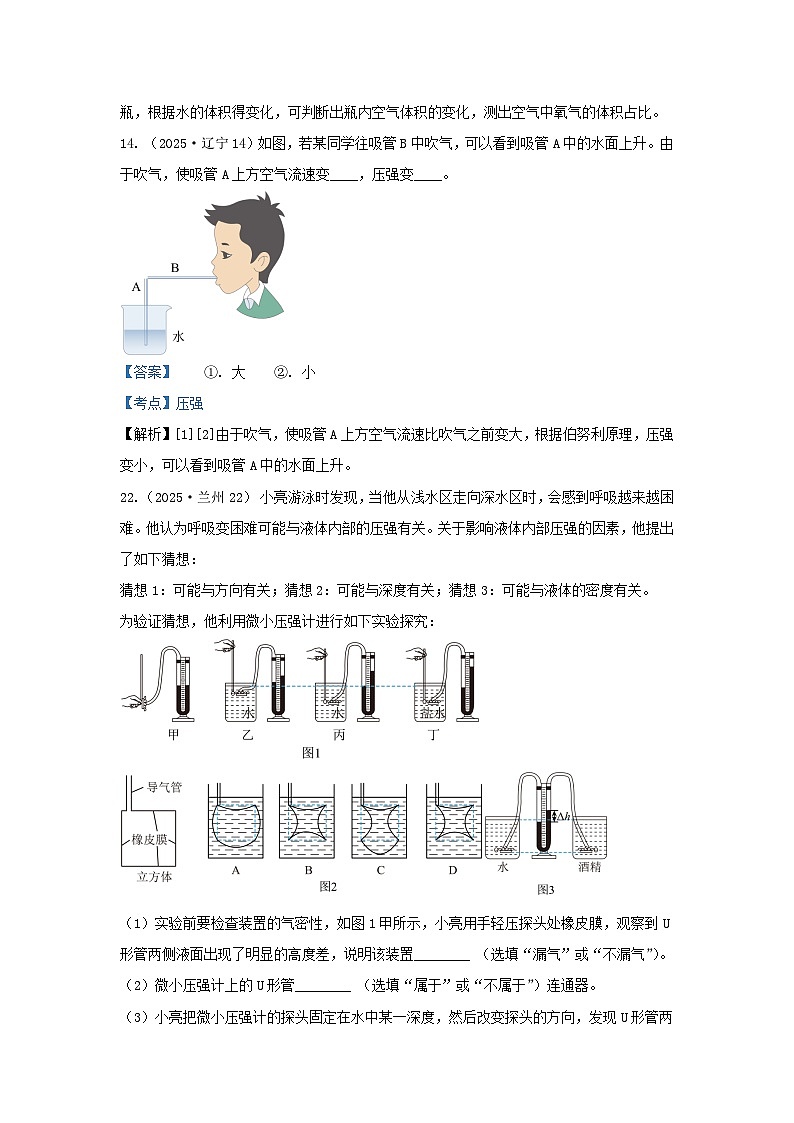 2025年各省市中考物理试卷分类汇编考点8压强(Word版附解析)第3页
