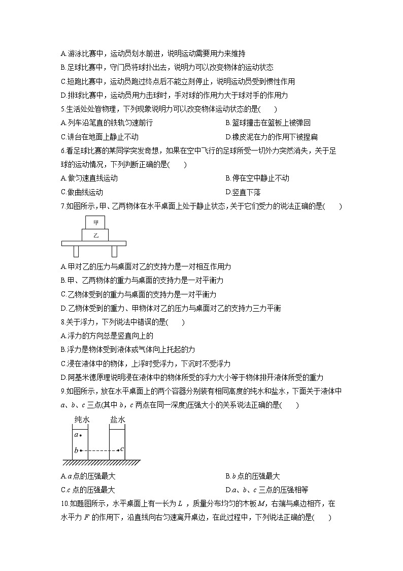 2024-2025学年重庆市荣昌区八年级下学期期中考试物理试卷(学生版)第2页