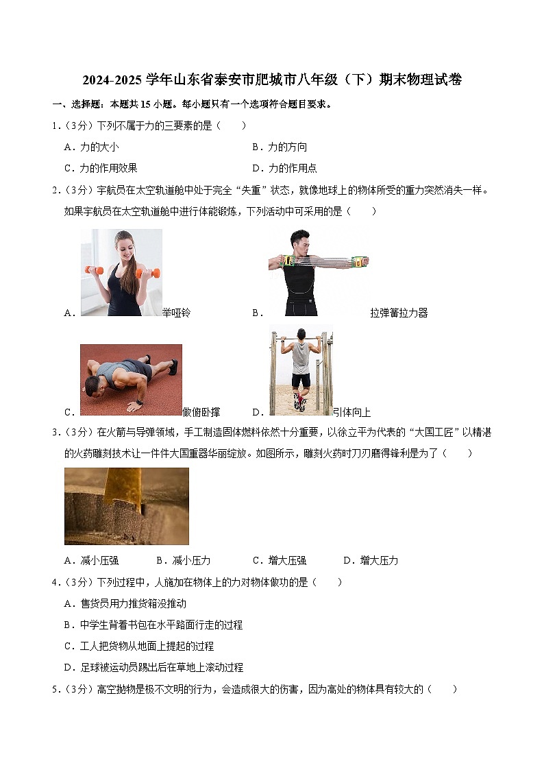 2024-2025学年山东省泰安市肥城市八年级(下)期末物理试卷(含答案)第1页