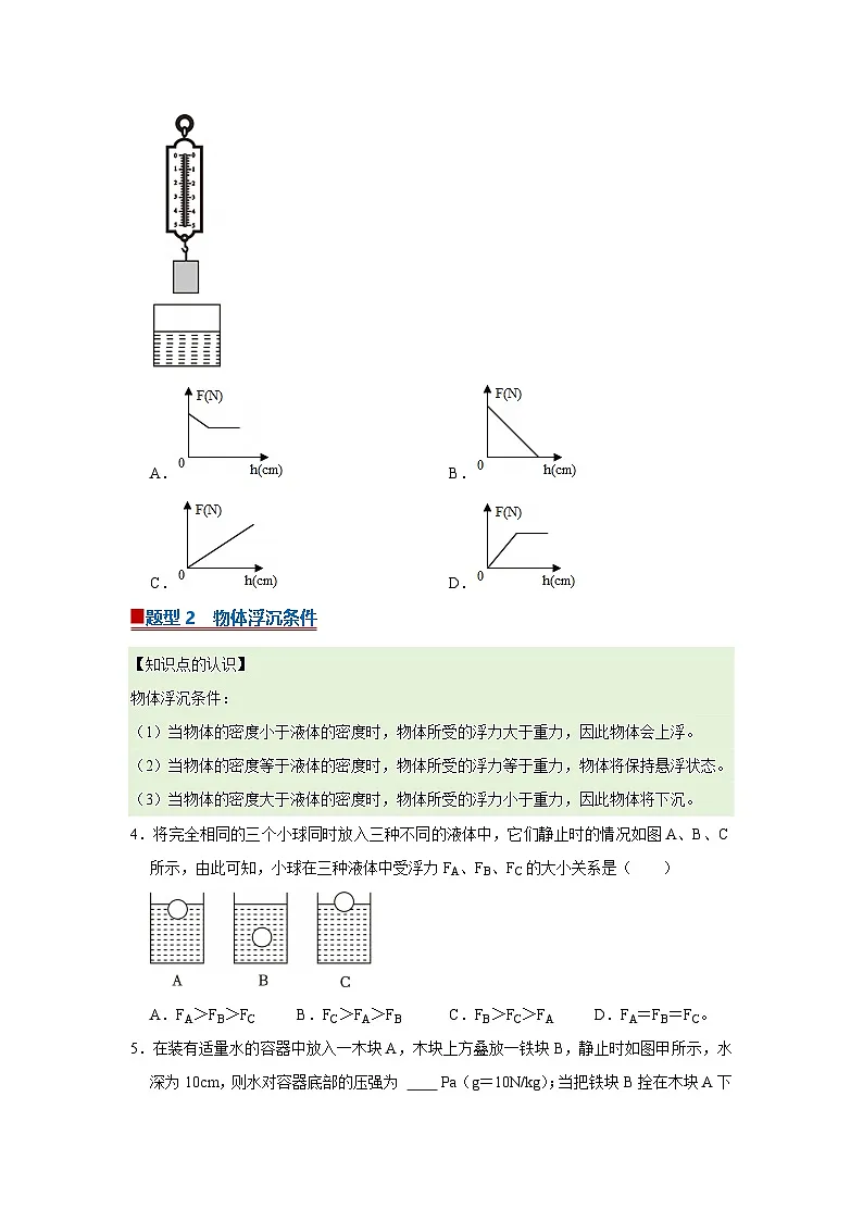 第7章第3节 沉浮的条件及应用 同步复习讲义2025-2026学年沪科版(五四学制)物理八年级下册(原卷版)第3页