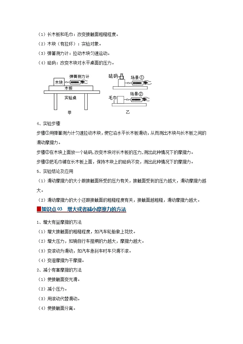 7.3 摩擦力 2025-2026学年初中物理苏科版八年级下册同步复习讲义(解析版)第2页