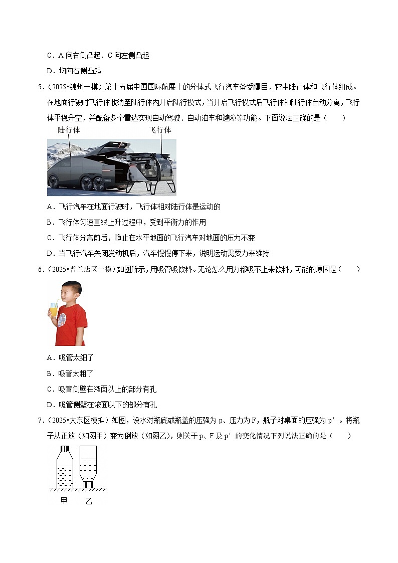 2025年辽宁省中考物理模拟试题分类精选9压强(1)(Word版附解析)第3页