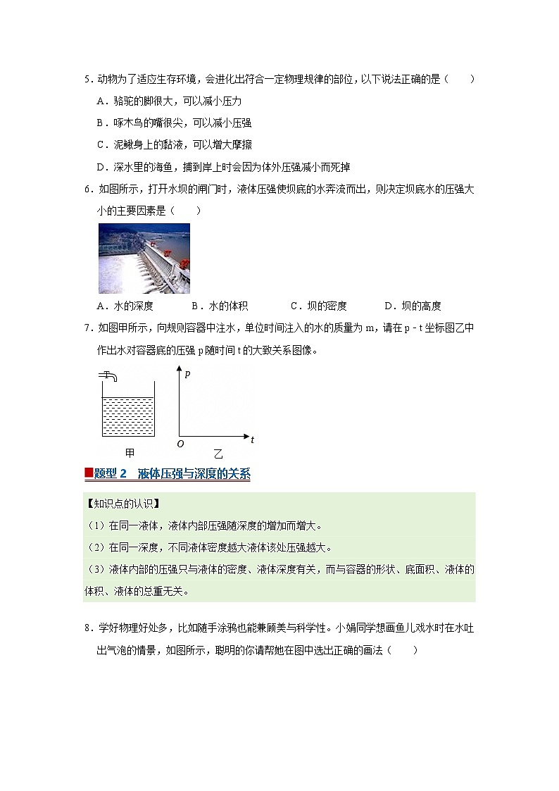 第八章第8.2节 探究:液体压强与哪些因素有关 2025-2026学年沪科版2024初中物理八年级下册同步复习讲义第3页