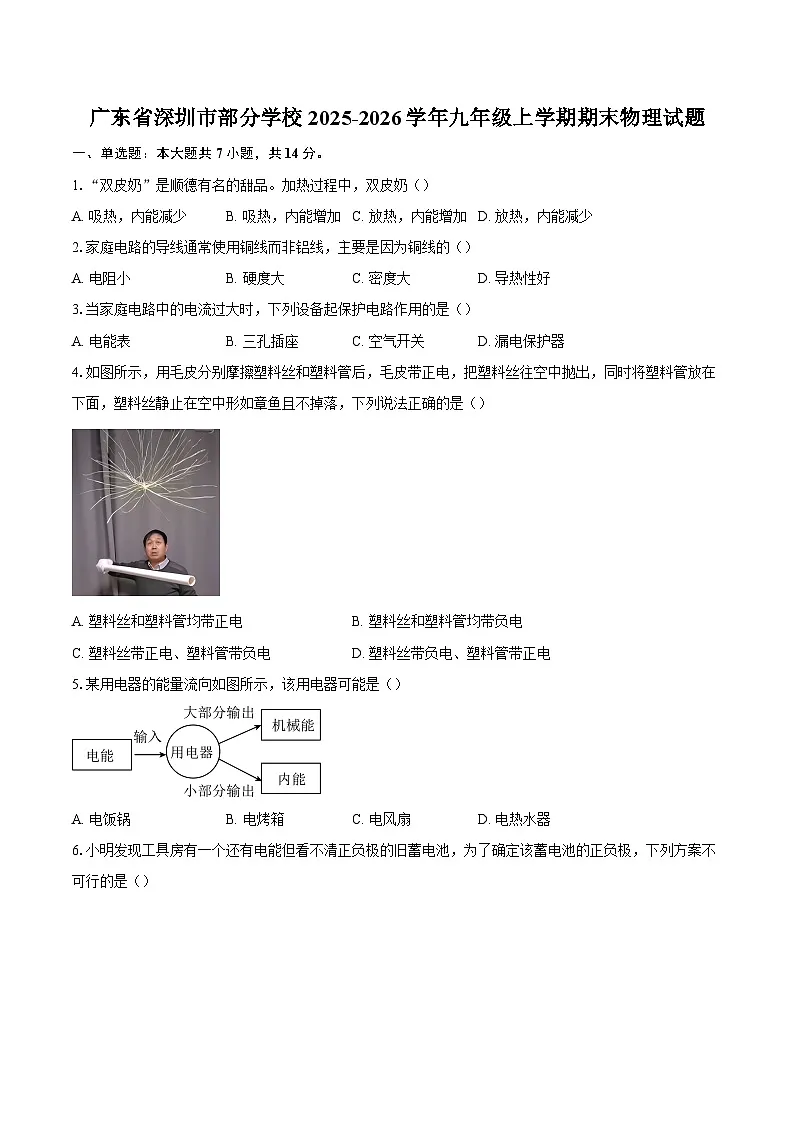 广东省深圳市部分学校2025-2026学年九年级上学期期末物理试题-自定义类型第1页
