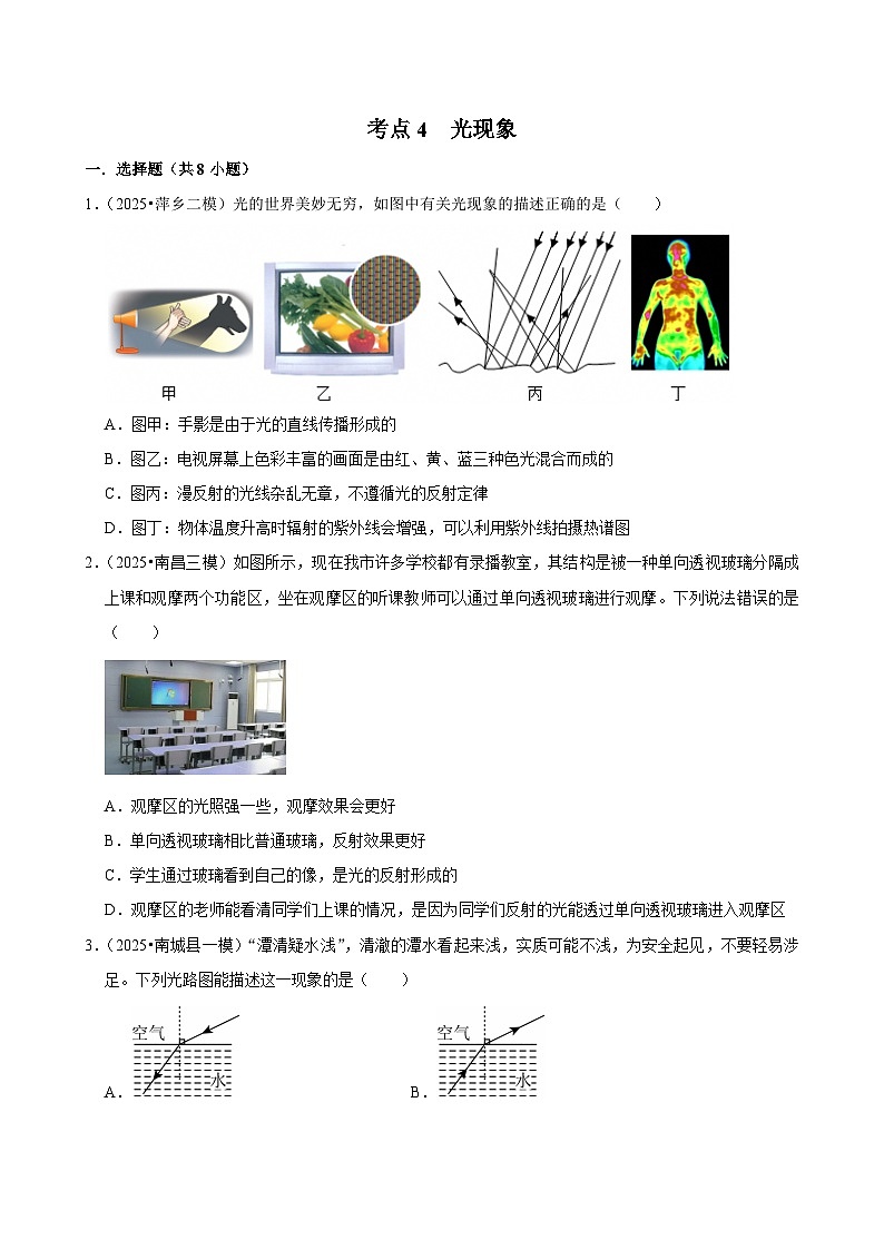 2025年江西省各地市中考物理模拟试题分类精选考点4 光现象(Word版附解析)第1页