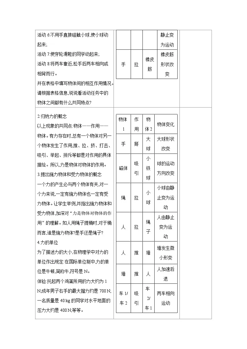 人教版八年级物理下册第七章力第1节 力教案第3页