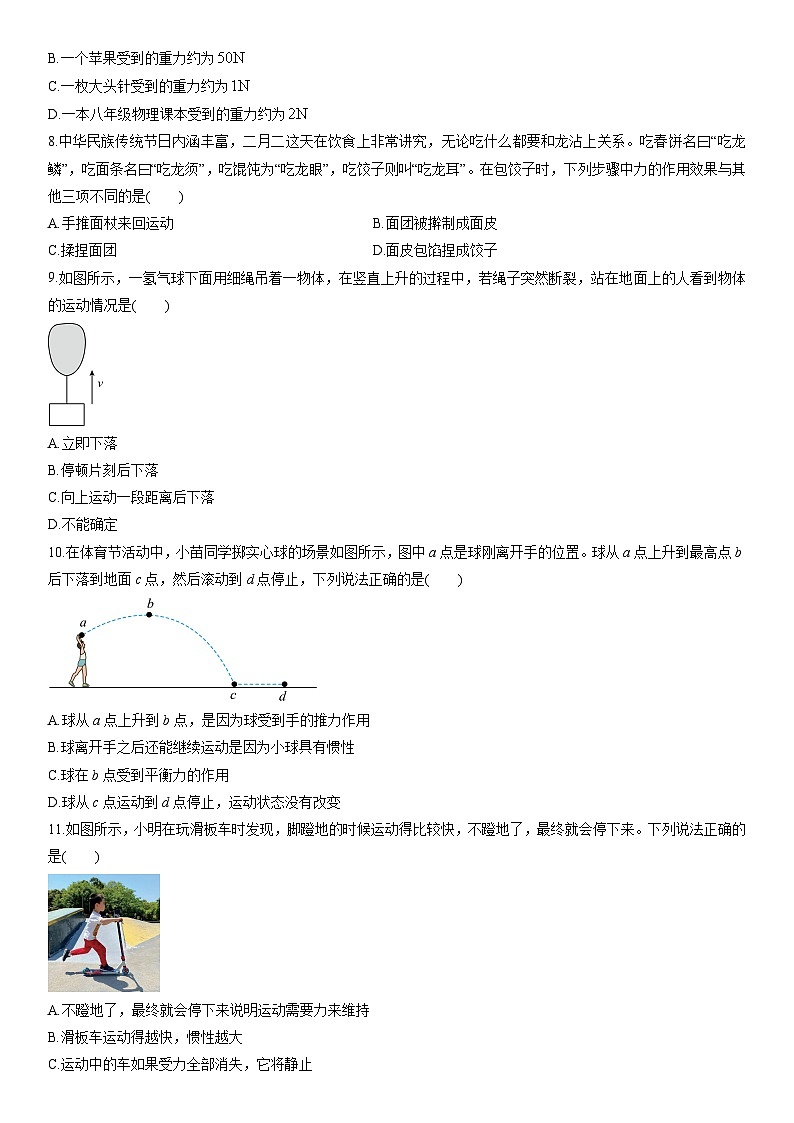 2024-2025学年河南省开封市八年级下学期期中考试物理试卷(学生版)第2页