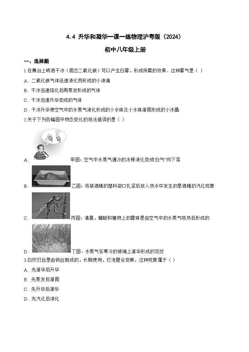 4.4 升华和凝华一课一练物理沪粤版(2024)初中八年级上册(无答案)第1页