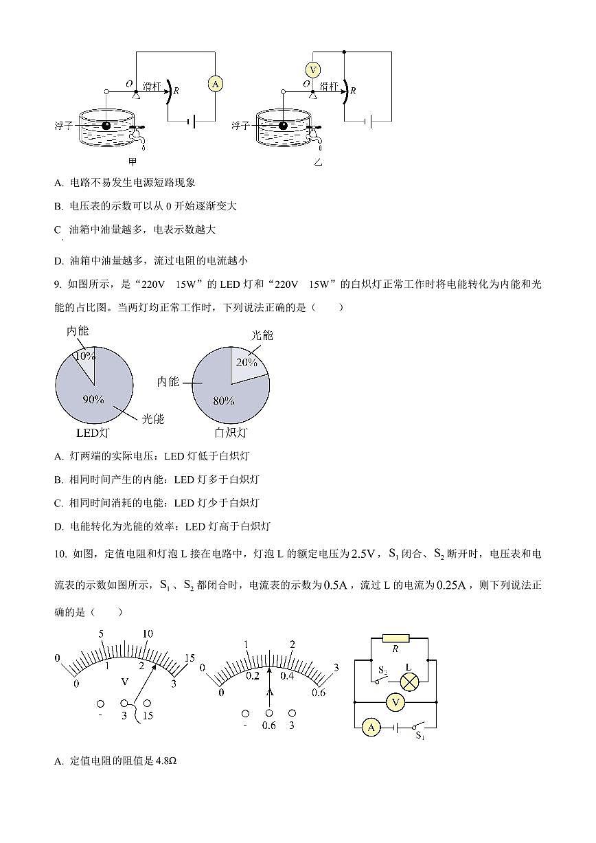 广东省广州市执信中学2024-2025 学年九年级下学期开学考试物理试题含答案第3页