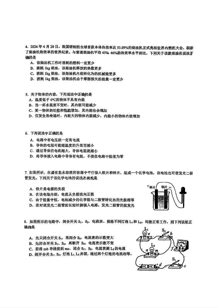 广东省广州市铁一中学2024-2025学年九年级下学期开学考试物理试题第2页