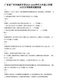 广东省广州市南武中学2025-2026学年九年级上学期10月月考物理试题（解析版）