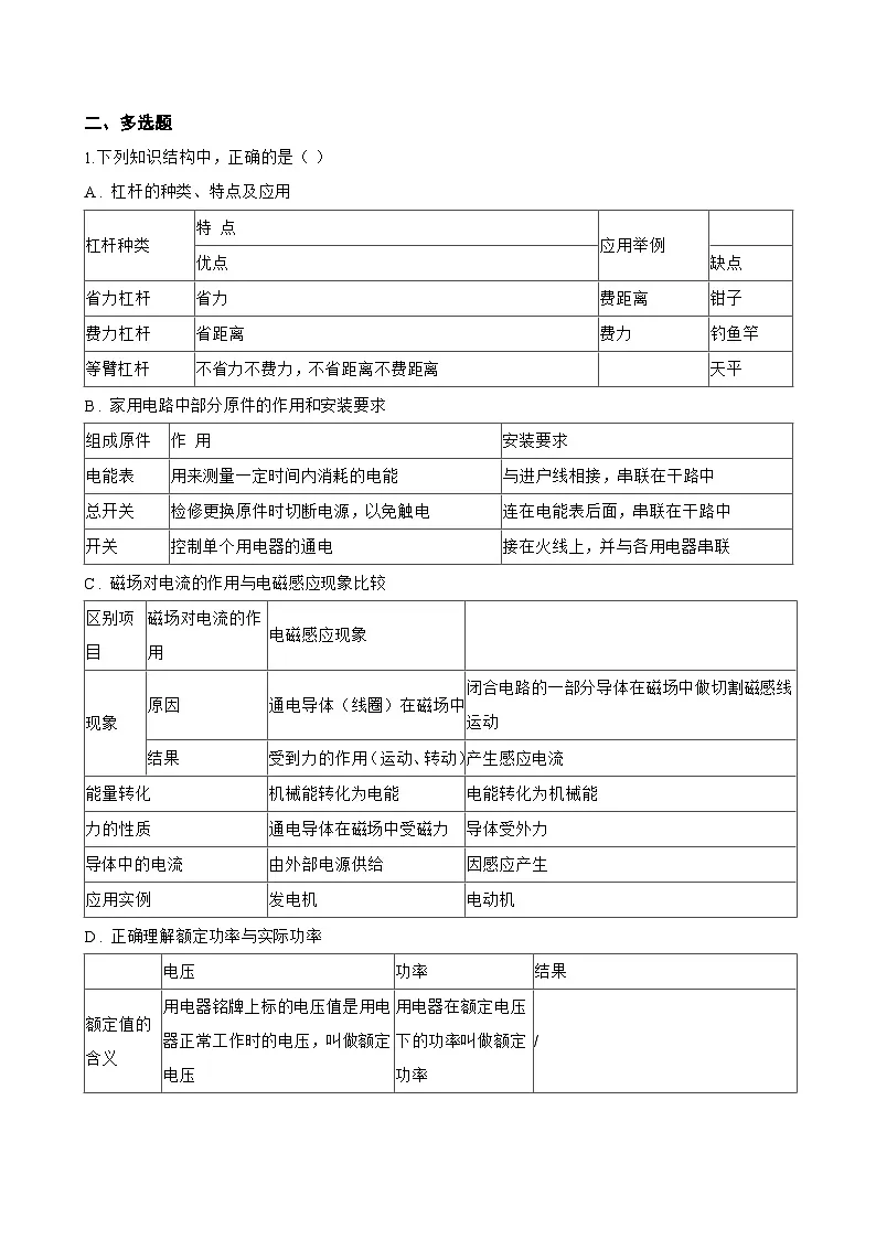 第2节 磁场对电流的作用一课一练物理教科版(2024)初中九年级上册(无答案)第3页