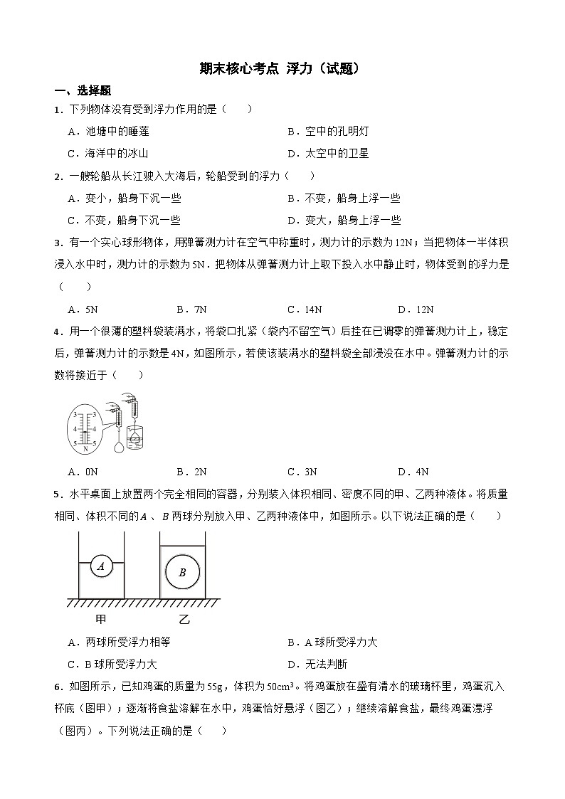 期末核心考点 浮力(试题)(含解析)人教版物理八年级下册第1页