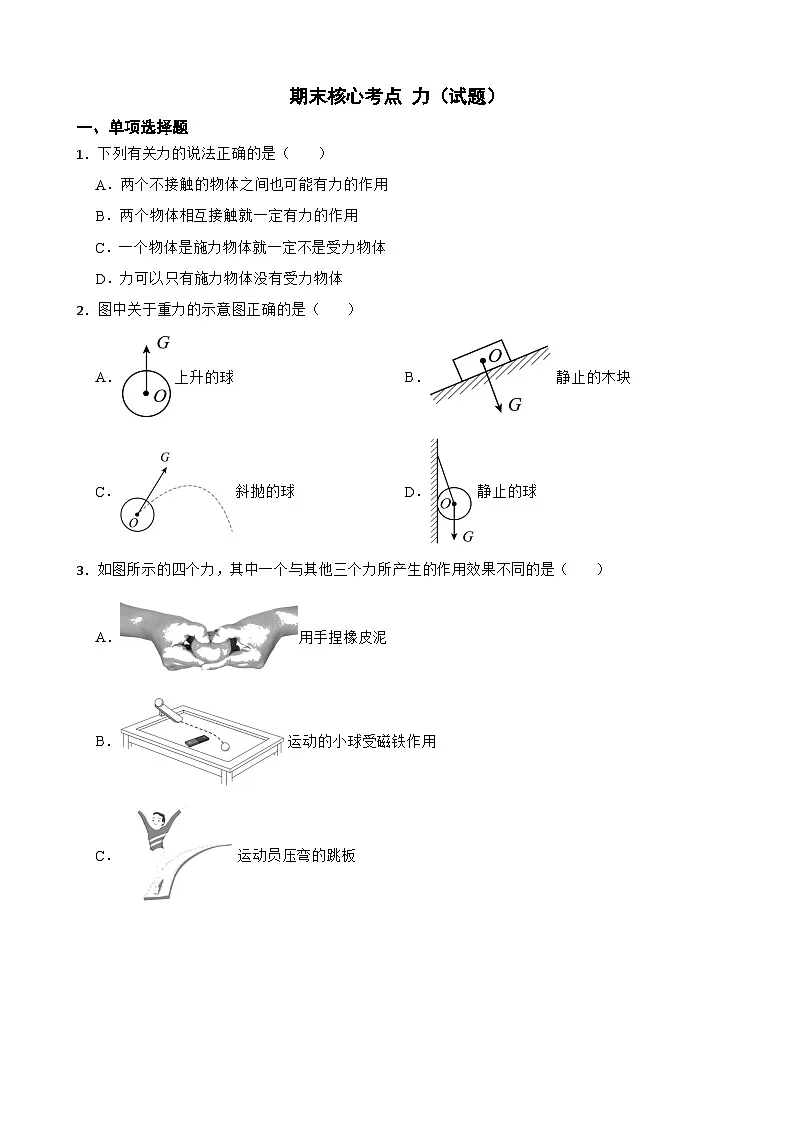 期末核心考点 力(试题)(含解析)人教版物理八年级下册第1页