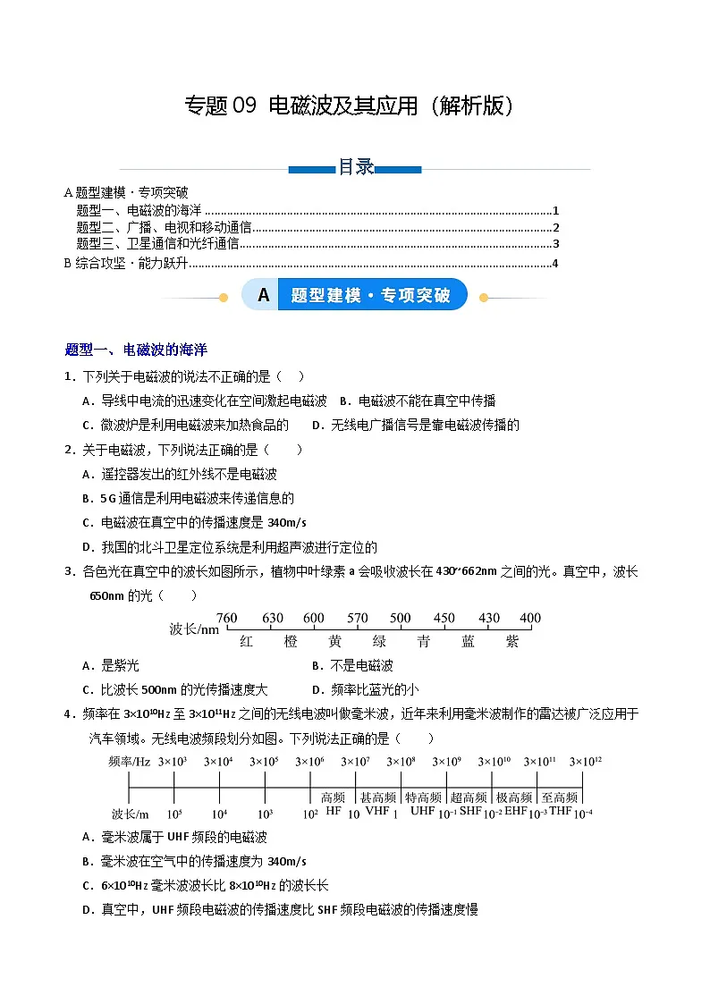第二十一章 电磁波及其应用(专项训练)(原卷版)第1页