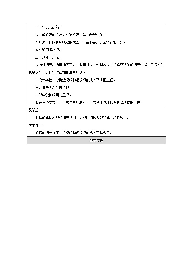 人教版初中物理八年级上册(2024)5.4 眼睛与眼镜 教学设计(表格式)第2页