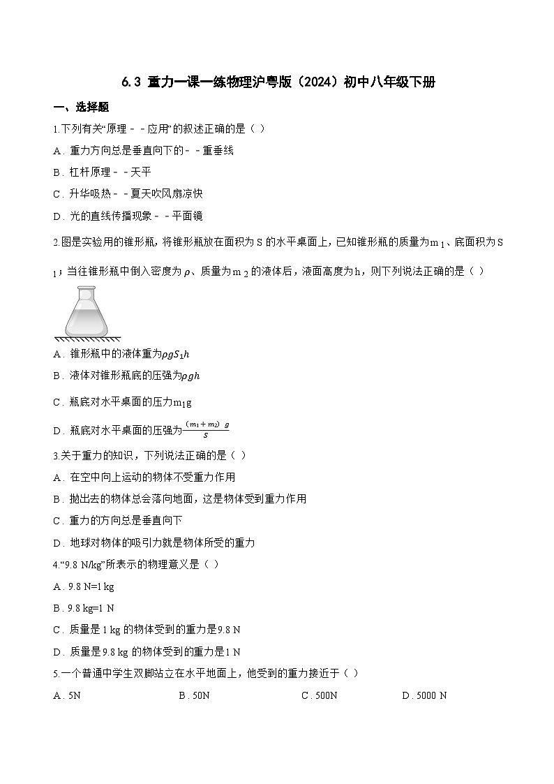 6.3 重力一课一练物理沪粤版(2024)初中八年级下册(无答案)第1页