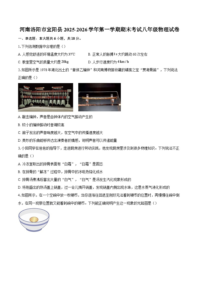 河南洛阳市宜阳县2025-2026学年第一学期期末考试八年级物理试卷-自定义类型第1页