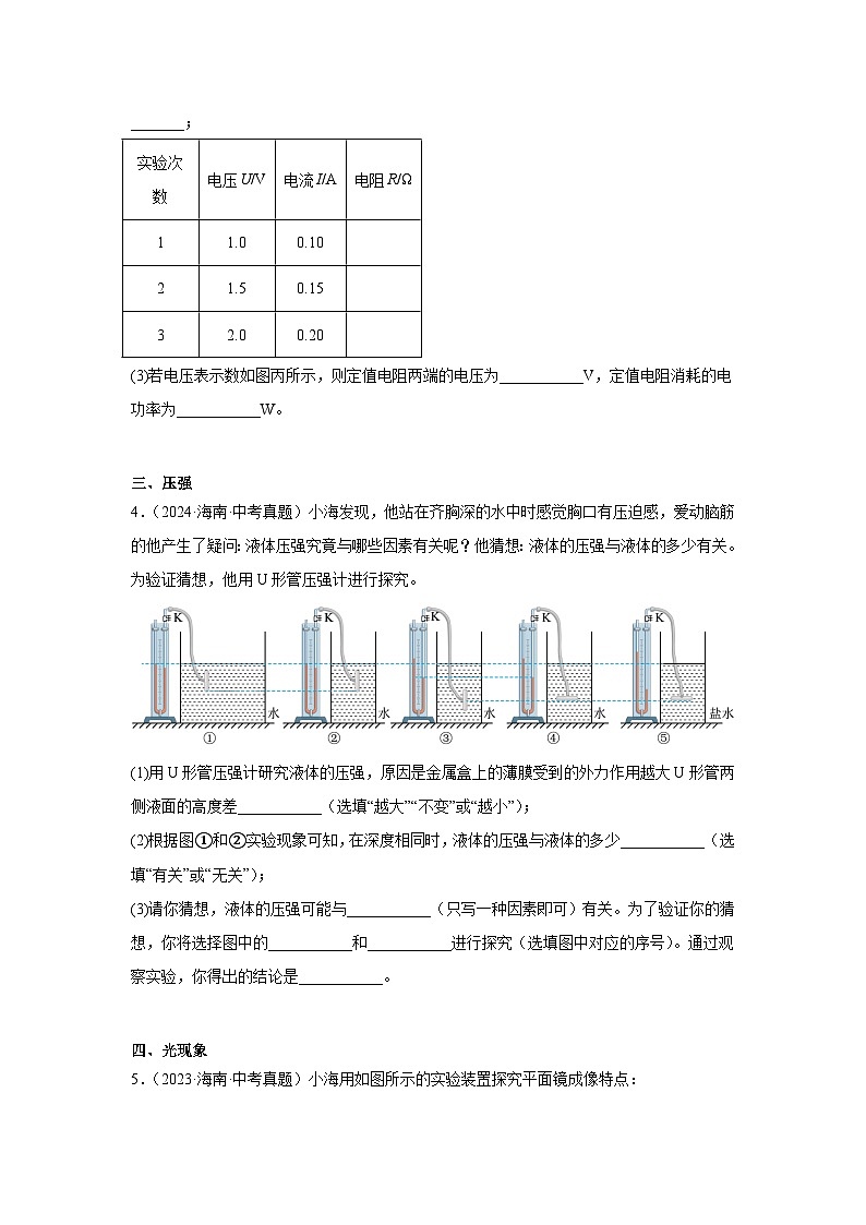 2026年海南省中考物理二轮突破-实验题专项训练第3页