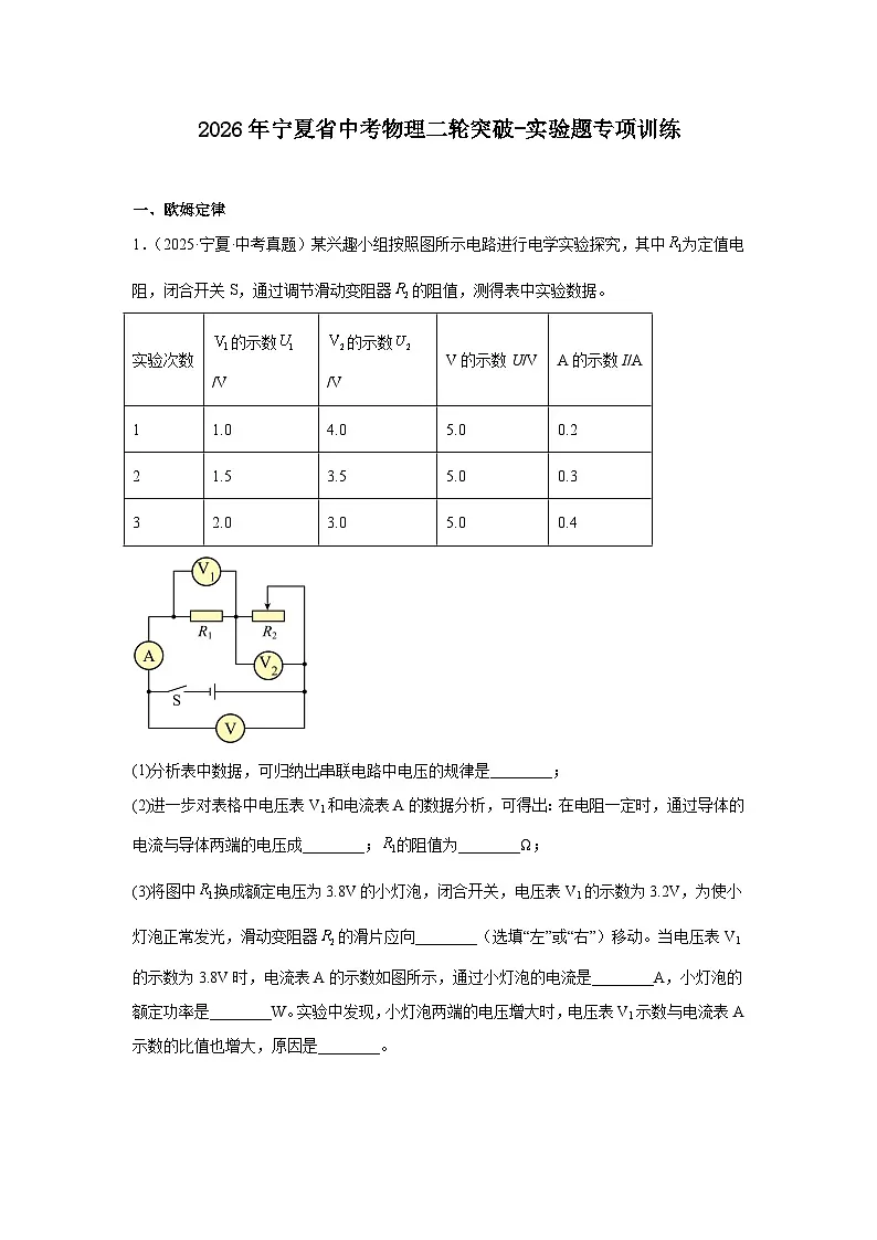 2026年宁夏省中考物理二轮突破-实验题专项训练第1页