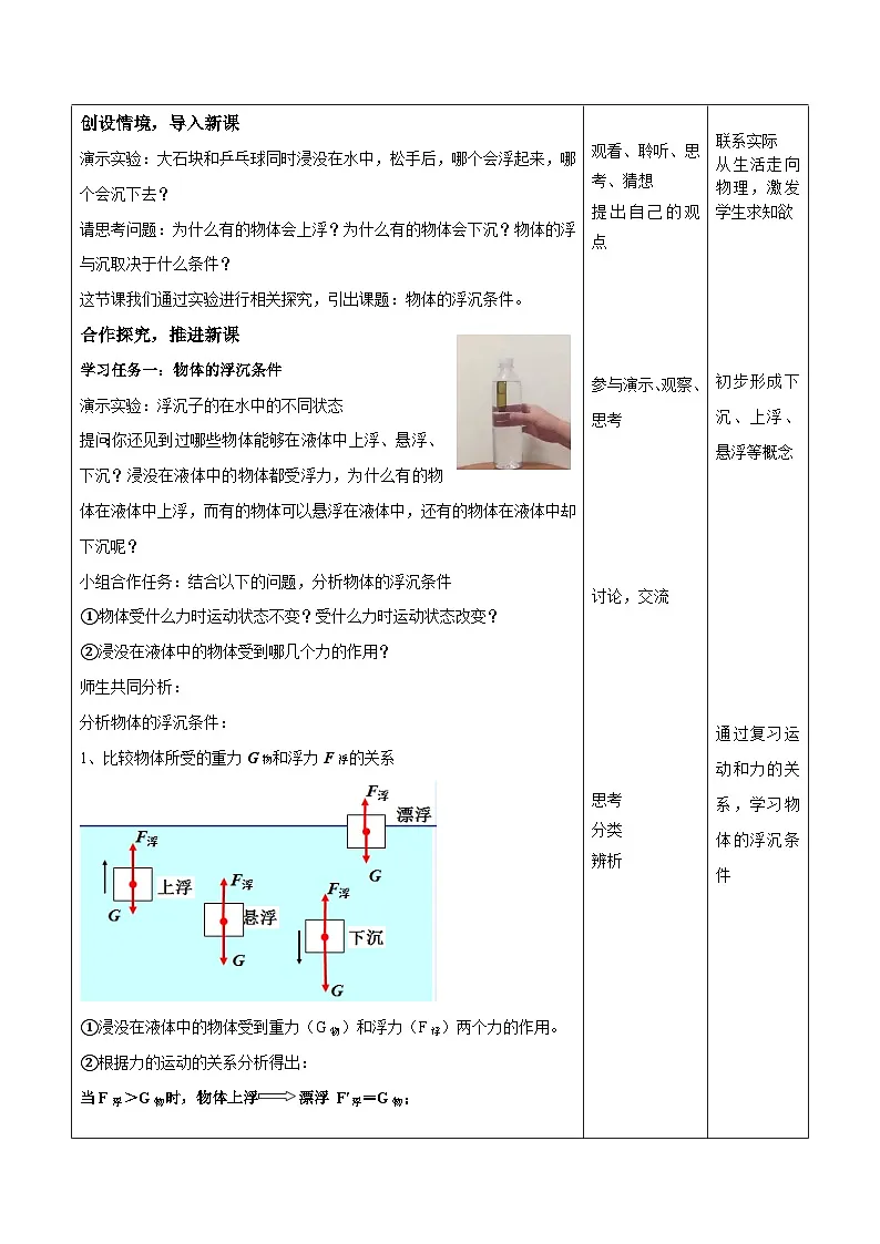 10.3物体的浮沉条件及应用(教学设计)-人教版初中物理八年级下册第2页
