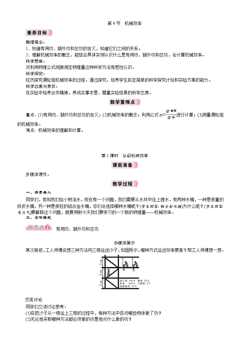 2026年八年级下册 人教版(2024)物理 电子教案 第4节 机械效率第1课时 认识机械效率第1页