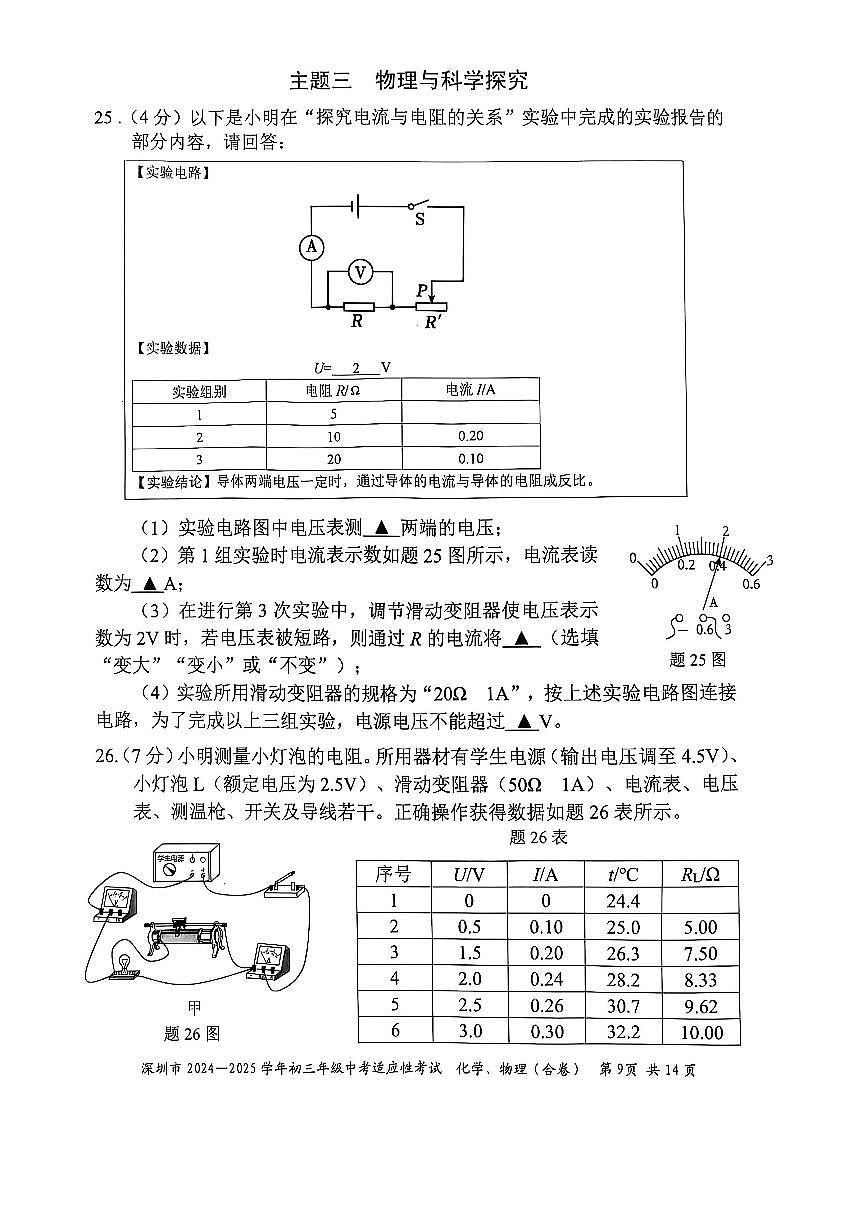 2024-2025学年深圳市初三中考适应性考试物理试卷(含答案)第3页