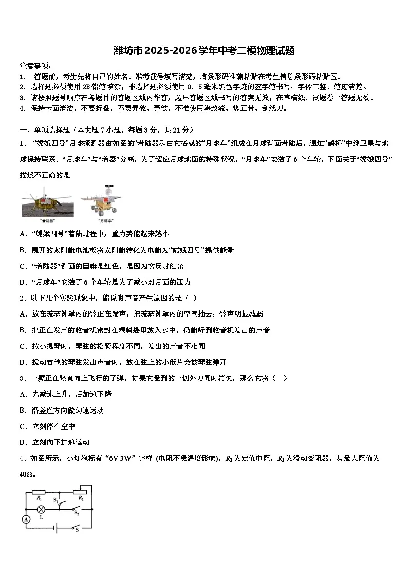 潍坊市2025-2026学年中考二模物理试题(含答案解析)第1页