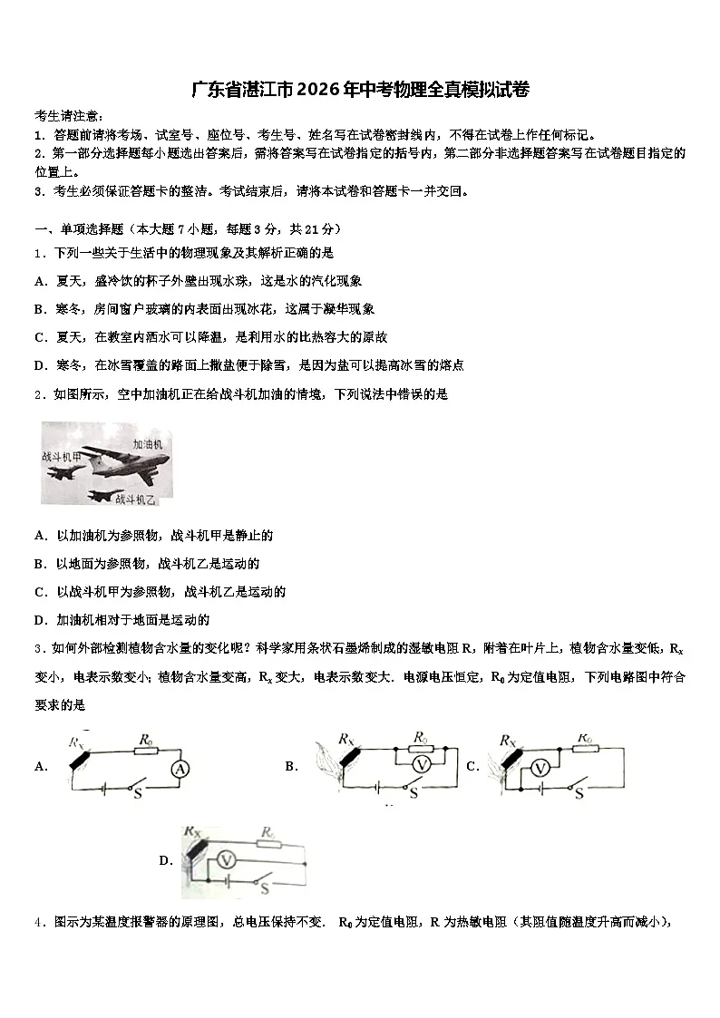 广东省湛江市2026年中考物理全真模拟试卷(含答案解析)第1页