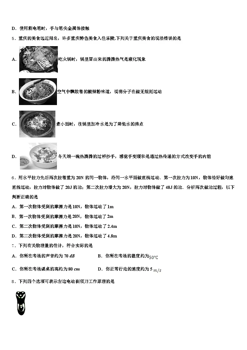 2026年四川省广安市中考联考物理试题(含答案解析)第2页