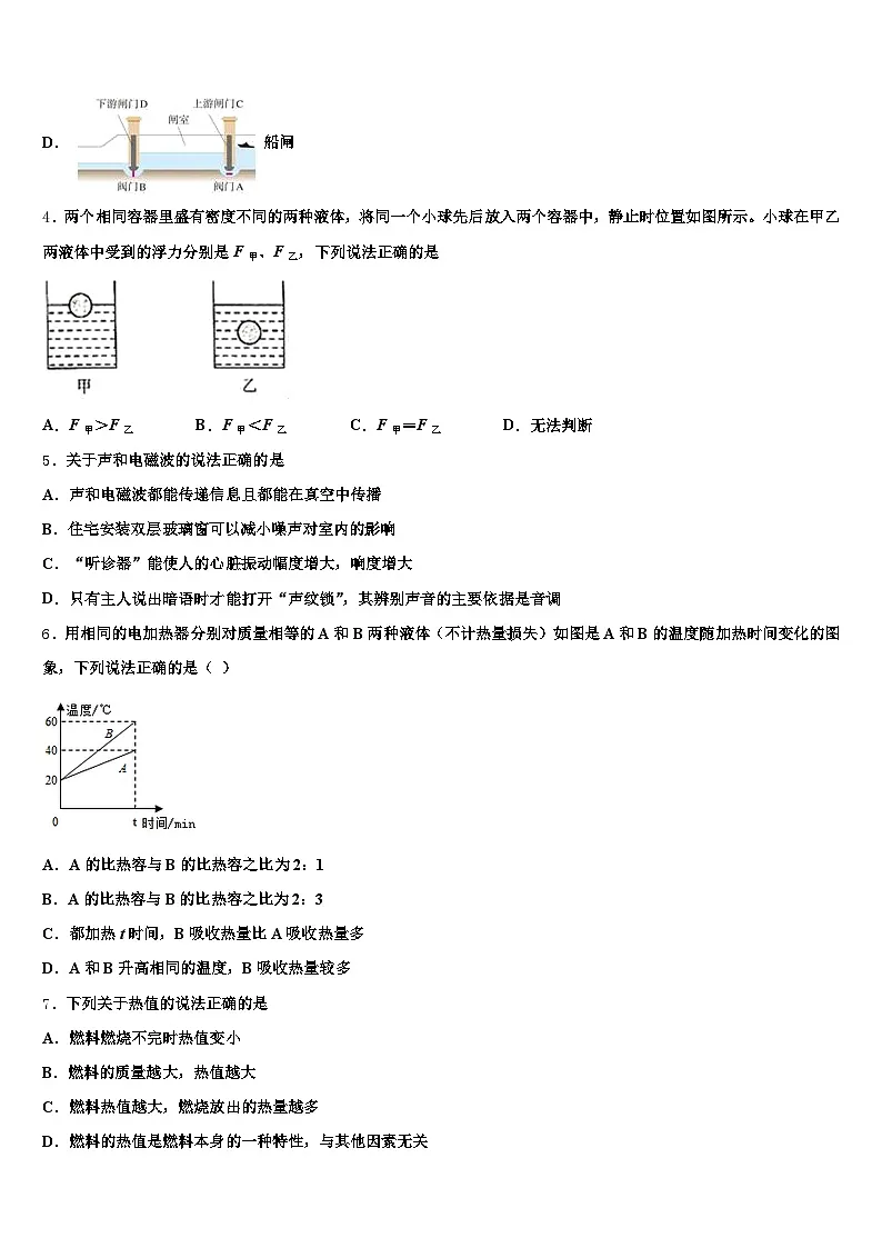 安徽省六安市2025-2026学年初中物理毕业考试模拟冲刺卷(含答案解析)第2页