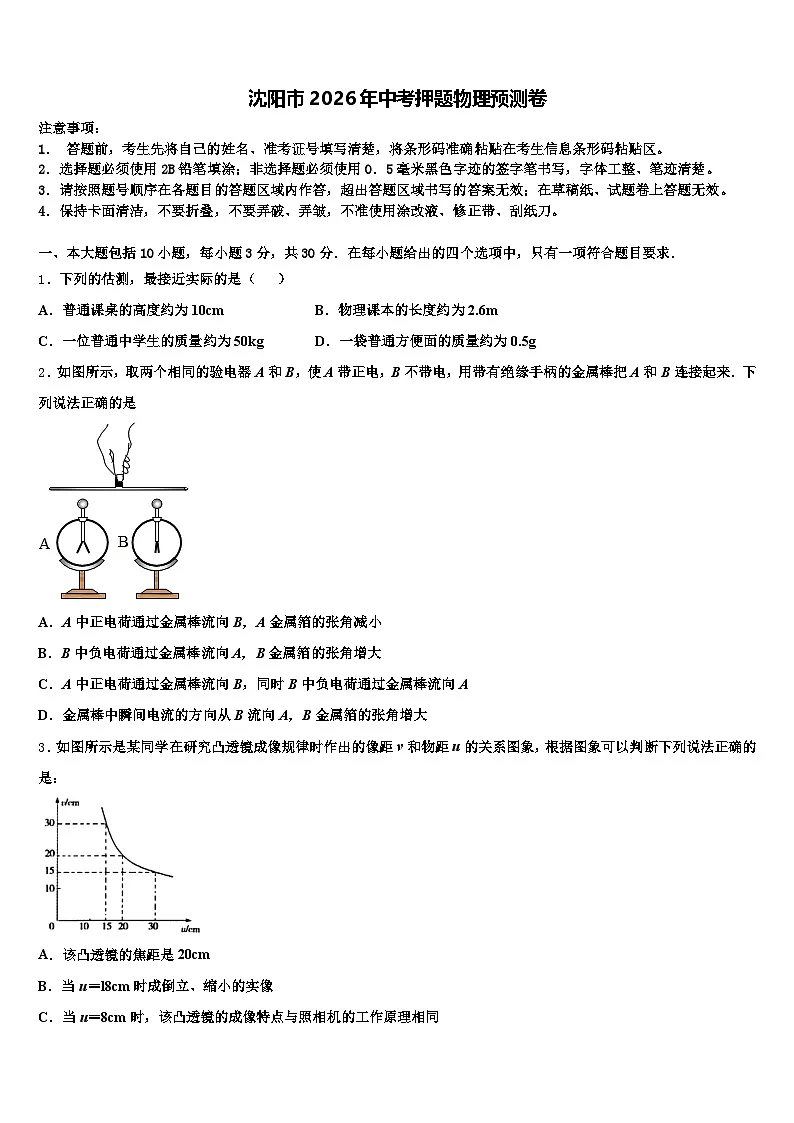 沈阳市2026年中考押题物理预测卷(含答案解析)第1页