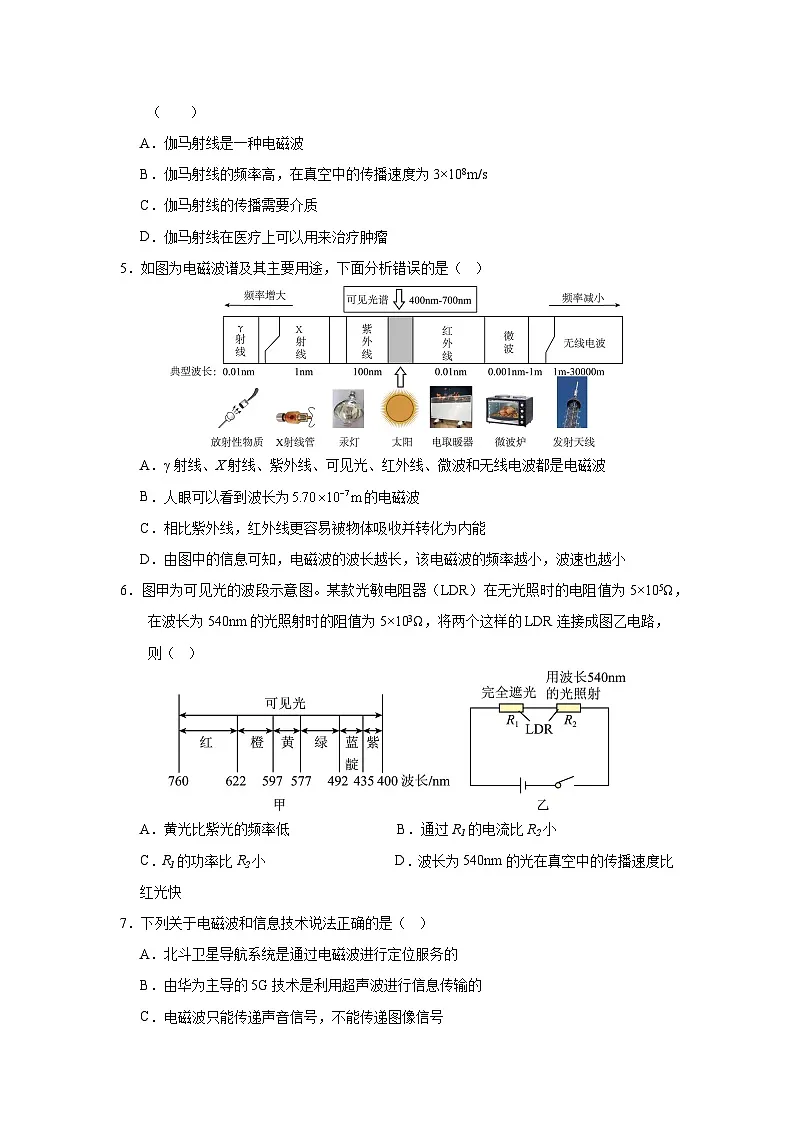 人教版2024初中物理九年级全一册第二十一章电磁波及其应用测评卷(无答案)第2页