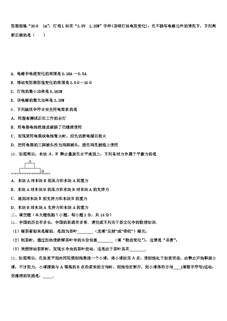 2026年吕梁市中考考前最后一卷物理试卷(含答案解析)第3页