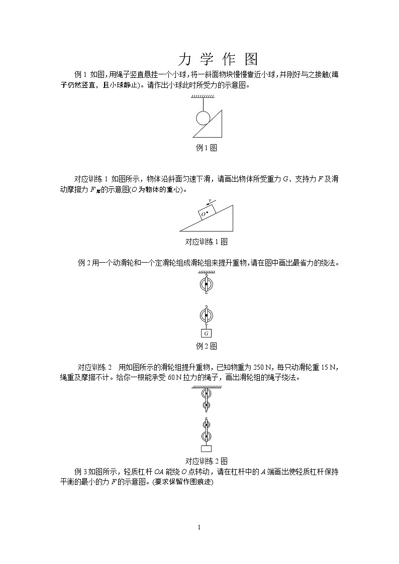 苏科版九年级物理学习共同体中考复习专题 力学作图专练(无答案)01