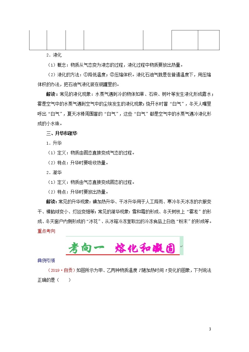 浙江版备战2020中考物理考点一遍过考点03物质的形态和变化 试卷03