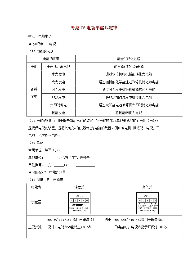 备战2020中考物理三轮复习电学精准突破专题06电功率焦耳定律2020070849501