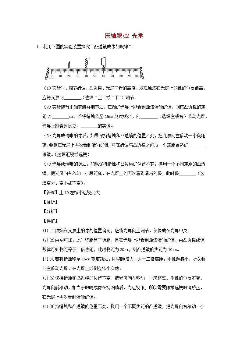 (尖子生专用)2020中考一轮复习物理挑战压轴题专题02光学(含解析)01