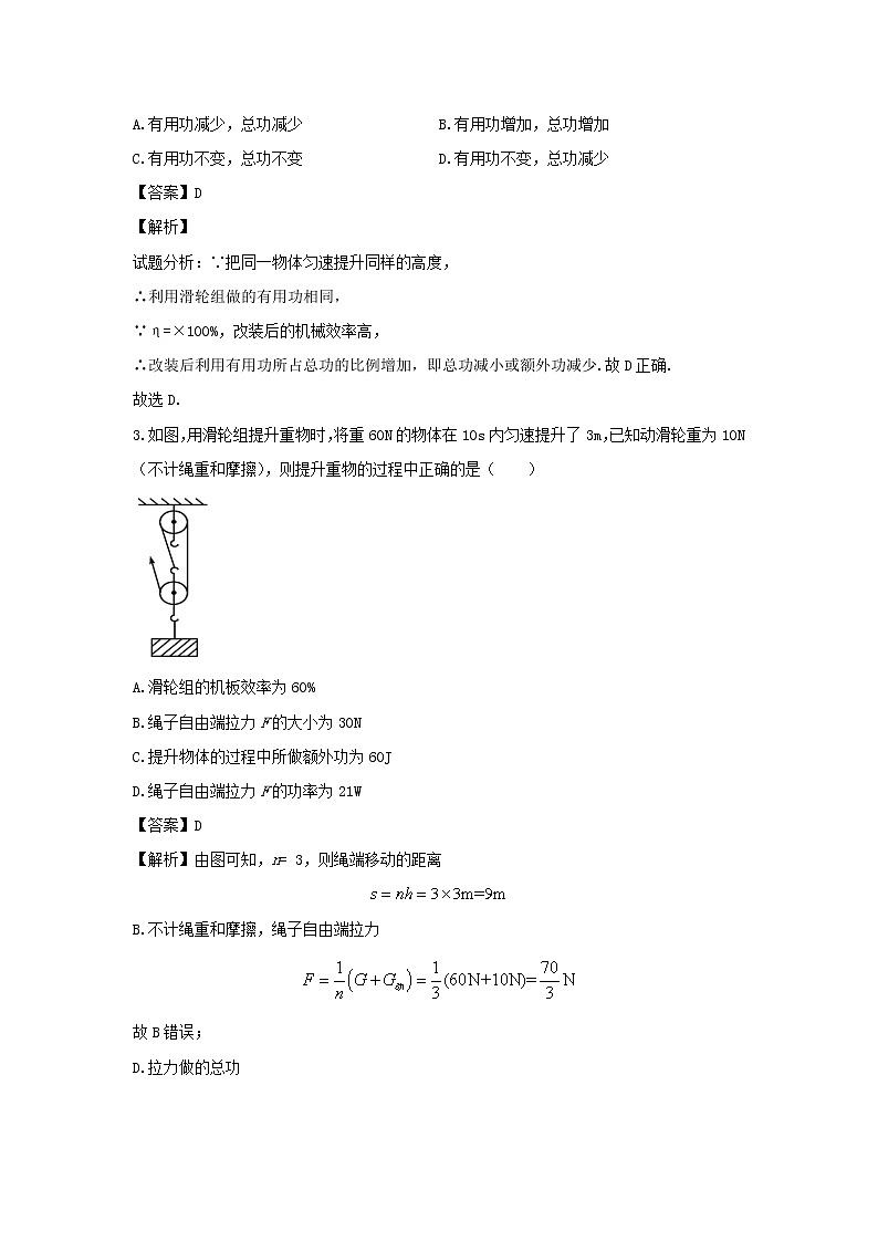 (暑假巩固练)2020年八年级物理专题12机械效率(含解析)新人教版02