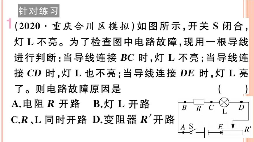 第十五章 專題五 簡單電路故障分析 練習(xí)課件第3頁