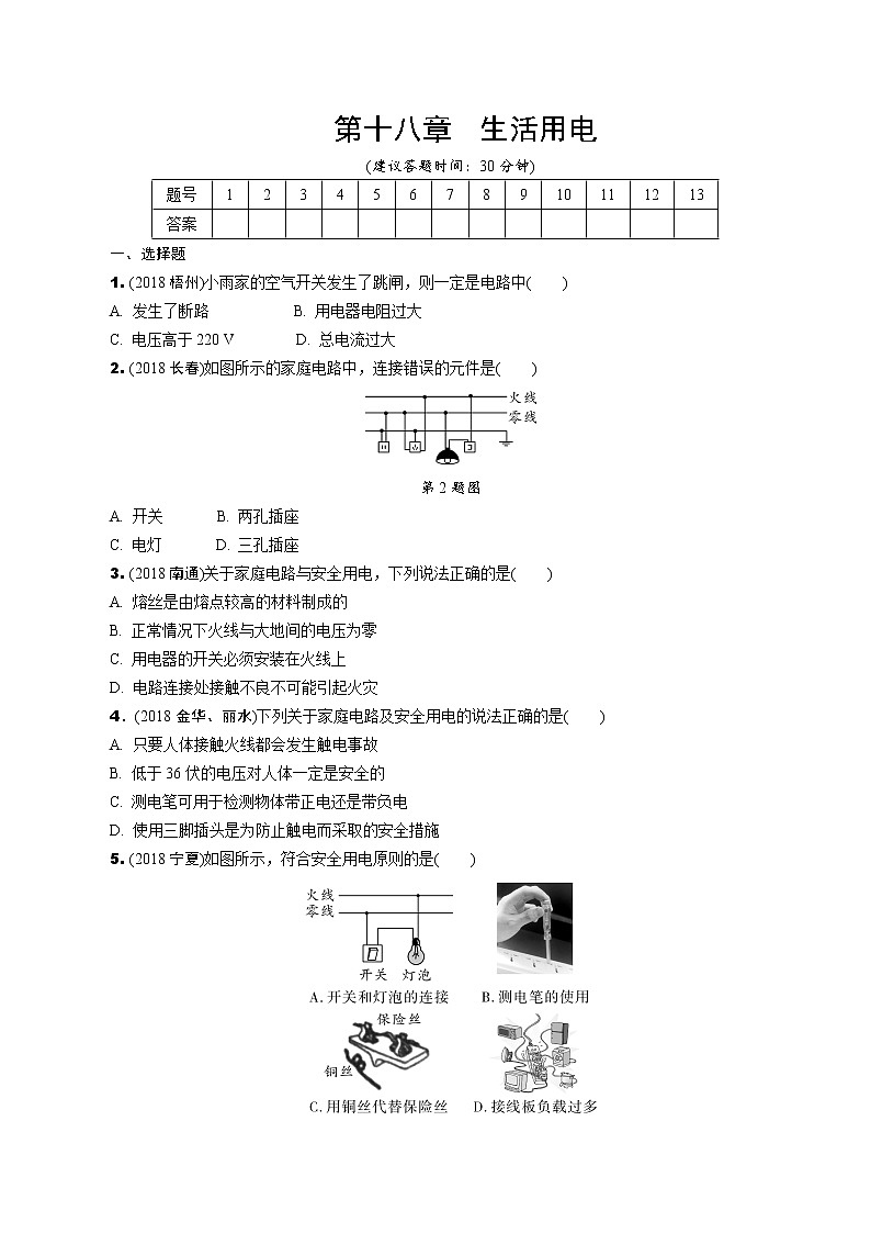 中考复习真题汇编专项复习 生活用电(有详解答案)01