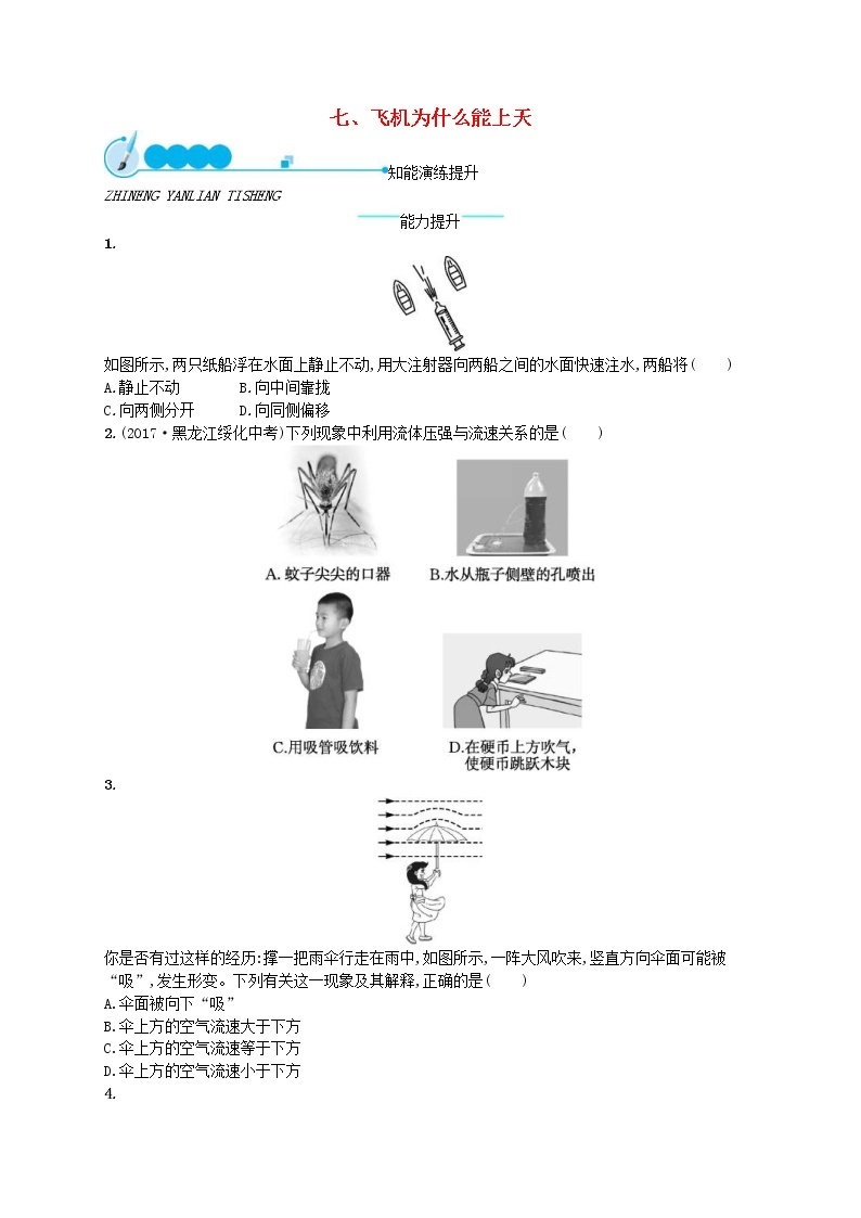 北师大版八年级物理下册8.7飞机为什么能上天 知能演练提升(含答案)01