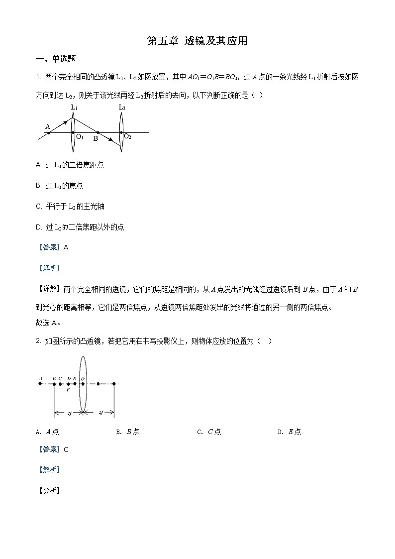 精品解析：人教版八年級物理上冊第五章 透鏡及其應(yīng)用單元復(fù)習(xí)題（解析版）第1頁