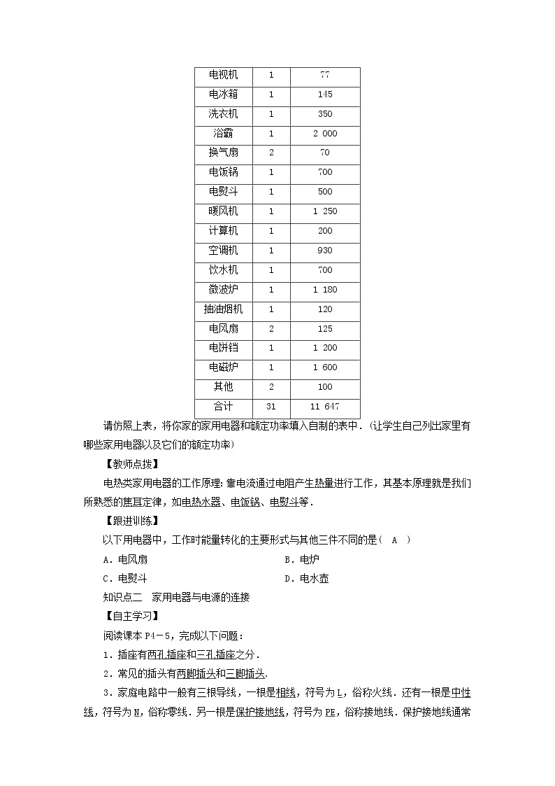 教科版九年级物理下册9.1家用电器 教案02