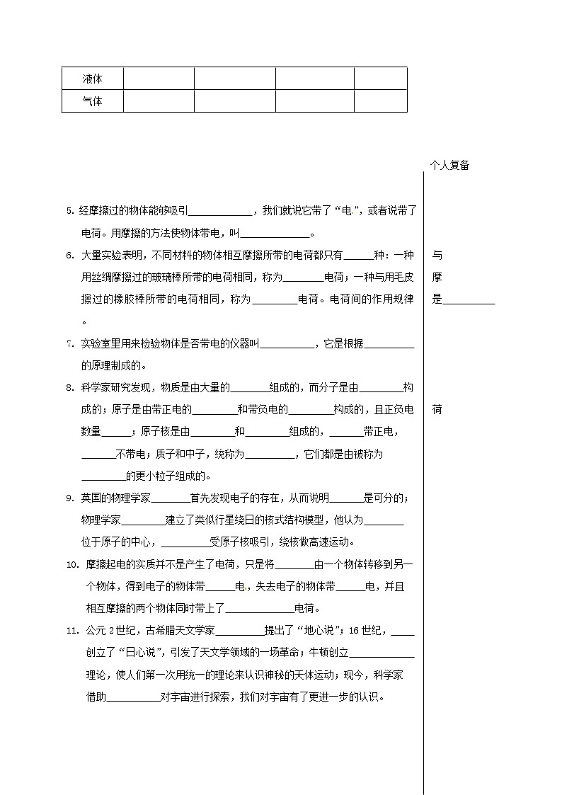 2021年蘇科版八年級物理下冊 第7章 從粒子到宇宙 復(fù)習(xí) 教學(xué)案第2頁