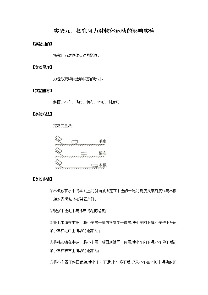 中考物理实验专题实验九、探究阻力对物体运动的影响实验01