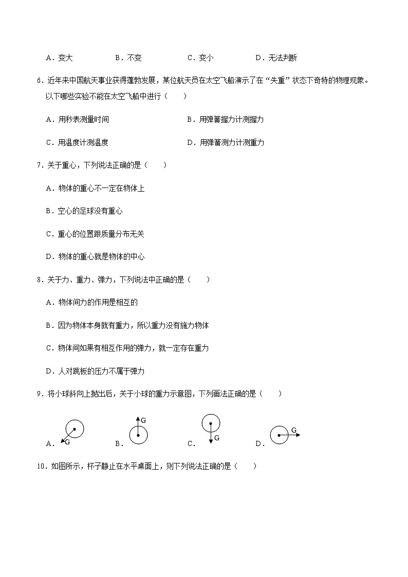 课时7.3 重力(练习)-2020-2021学年八年级物理下册同步备课一体化资源02
